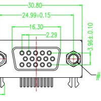 D-SUB DB15 High Density connector female horizontaal PCB afmetingen